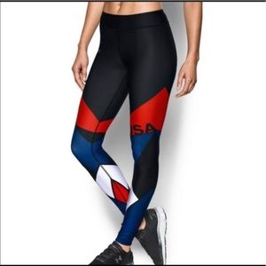 NWT Under Armour USA Leggings Heat Gear Black/Red